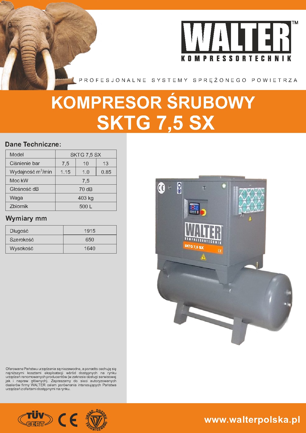 Kompresor śrubowy SKTG 7,5 SX 500l